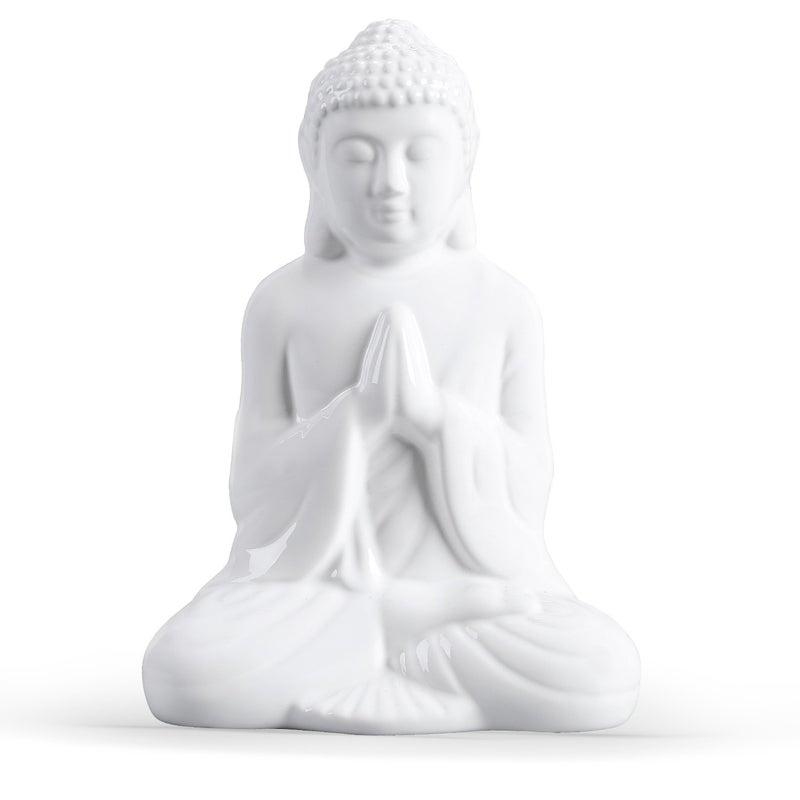 FORLONG Ceramic Praying Buddha Figurine, Serene Medium Statue ï¼ˆ11 Inches Tallï¼ŒWhiteï¼‰ - Image 1